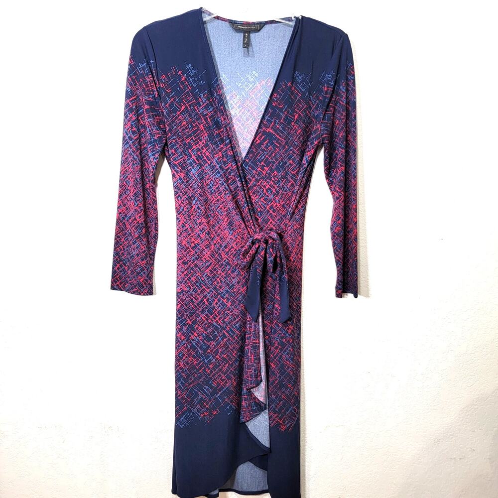 BCBGMAXAZRIA Adele Wrap Dress Stretch Fuchsia Navy S